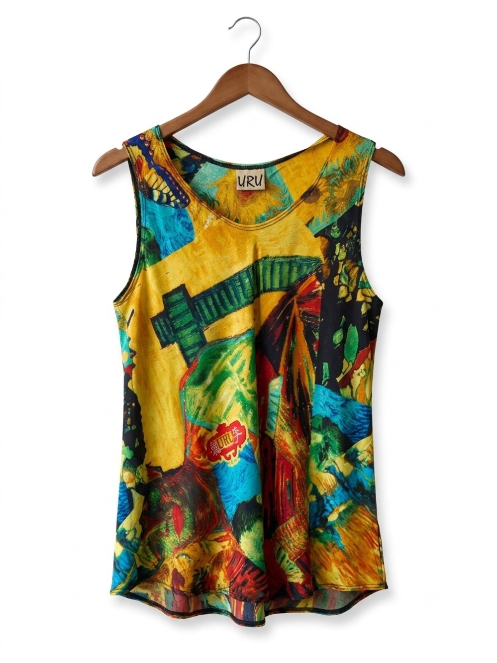 URU Vintage 90s 100% Silk Van Gogh Art Print Tank Top Size 1/L Lagenlook